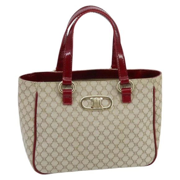 CELINE Macadam Canvas Hand Bag Beige Gold Auth 98068V - Picture 1 of 16
